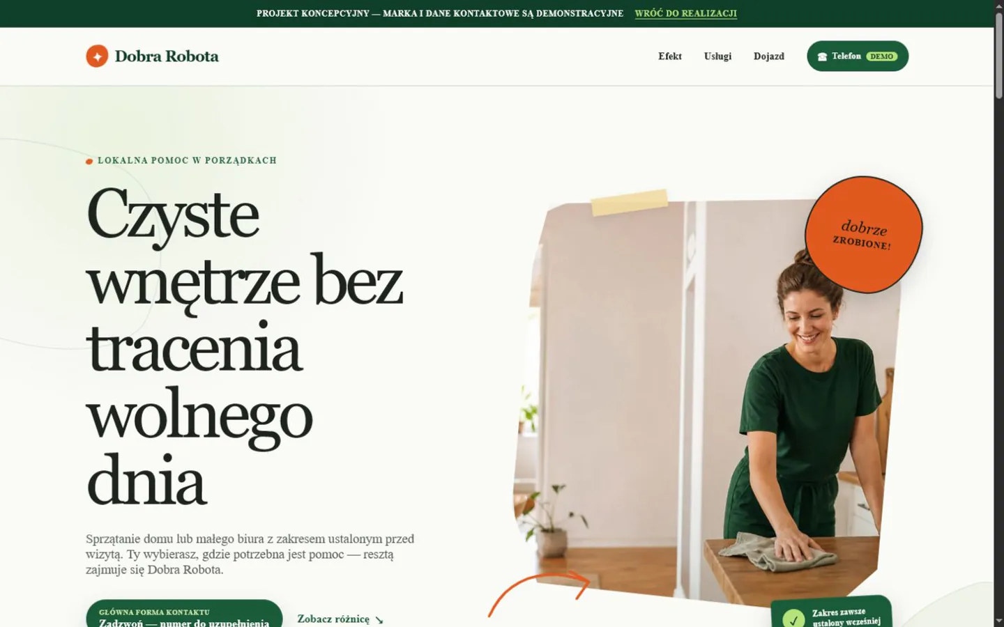 Pełny widok projektu strony Dobra Robota
