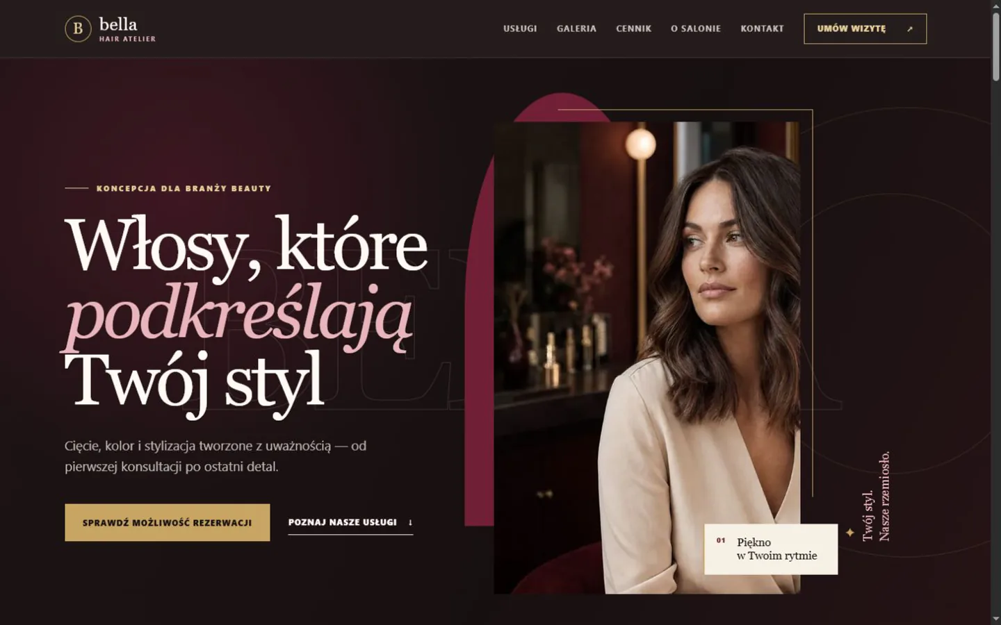 Pełny widok projektu strony Salon Bella