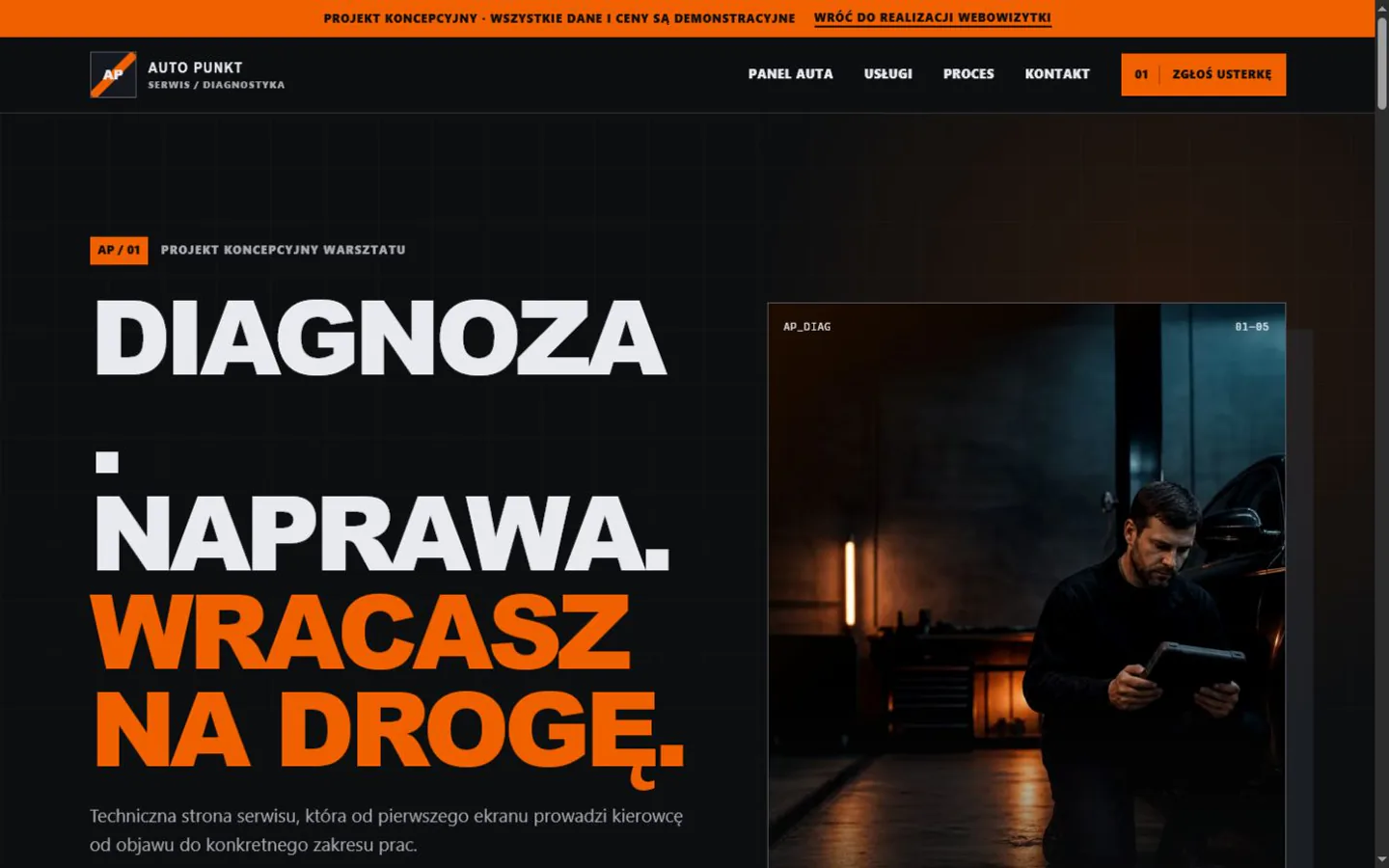 Pełny widok projektu strony Auto Punkt